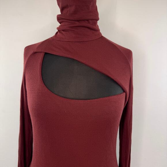 Alix NYC Carder Burgundy Bodysuit Stretch Ribbed Knit Turtleneck Size Large L - Picture 2 of 7